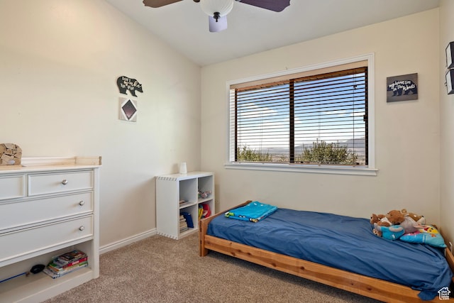 610 S Maple Dr, Woodland Hills, UT 84653 - bedroom with light colored carpet, vaulted ceiling, and a ceiling fan