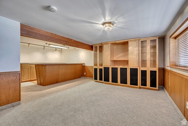 6292 S Mount Vista Dr, Taylorsville, UT 84129 - spare room featuring a smoke detector, a wainscoted wall, light carpet, and wood walls