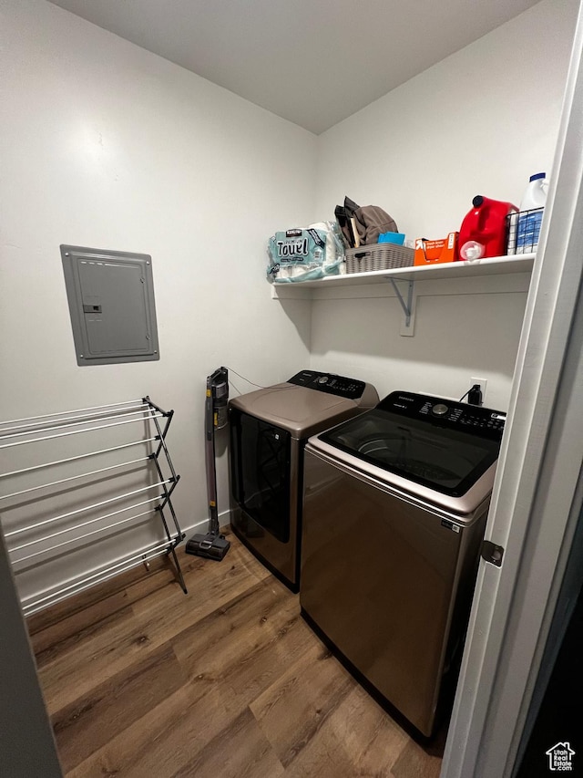 2342 E 830 S Unit 26, Spanish Fork, UT 84660 - washroom with electric panel, washer and dryer, and wood finished floors