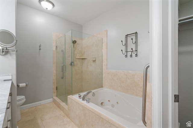 311 E Edgemont Dr S, North Salt Lake, UT 84054 - bathroom with a shower stall, a tub with jets, vanity, and tile patterned flooring