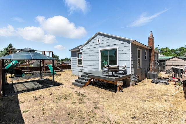 291 S 700 E, Spanish Fork, UT 84660 - back of house with a wooden deck, a gazebo, and a chimney