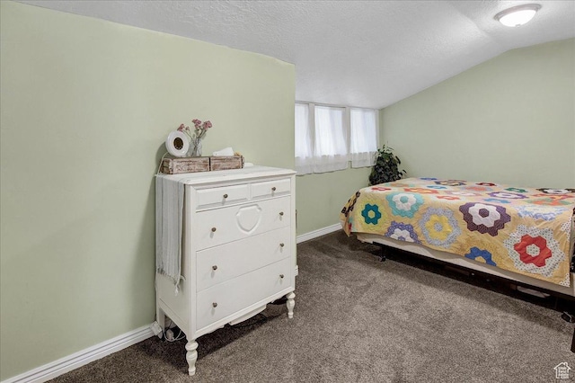 3241 Grant Ave, Ogden, UT 84401 - bedroom with dark colored carpet, lofted ceiling, and a textured ceiling