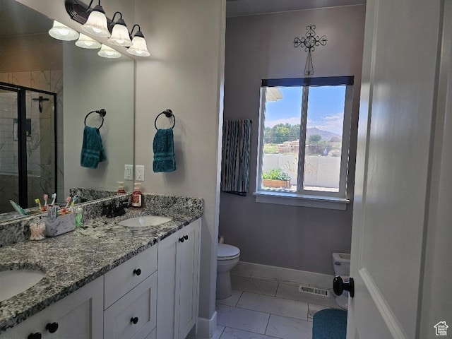 826 S 300 W, Vernal, UT 84078 - full bath with a stall shower, marble finish flooring, double vanity, and a chandelier
