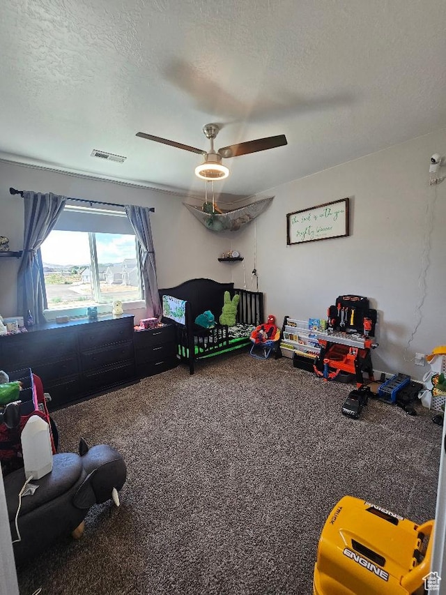 826 S 300 W, Vernal, UT 84078 - bedroom with carpet floors, a textured ceiling, and a ceiling fan