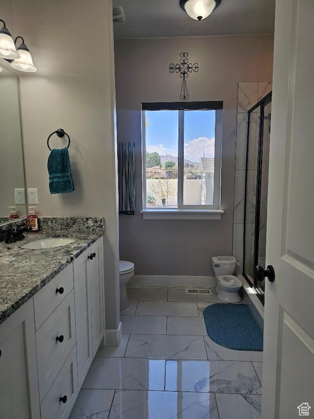 826 S 300 W, Vernal, UT 84078 - full bathroom featuring a stall shower, vanity, and marble finish floors