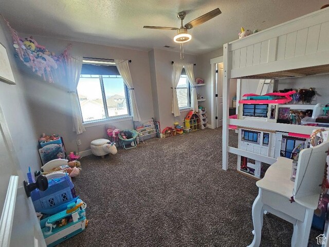 826 S 300 W, Vernal, UT 84078 - bedroom featuring multiple windows, carpet floors, a textured ceiling, and a ceiling fan