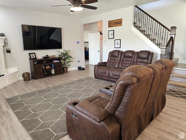 826 S 300 W, Vernal, UT 84078 - living area with a ceiling fan, stairs, and wood finished floors