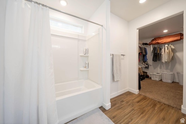 14837 S Messi St, Herriman, UT 84096 - full bath with shower / bath combo with shower curtain, recessed lighting, a walk in closet, and wood finished floors