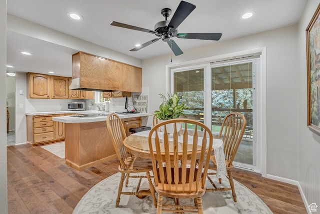 4918 E 2800 N, Eden, UT 84310 - dining room with light wood-style flooring, recessed lighting, and ceiling fan