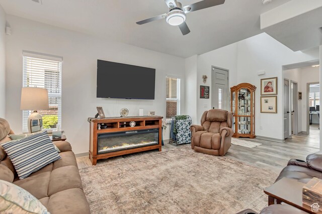 11874 S Rushmore Park Ln W, Herriman, UT 84096 - living room with a ceiling fan and wood finished floors
