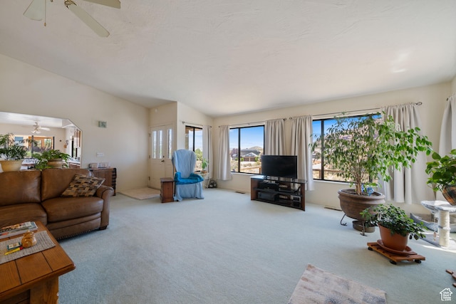 1387 N Mount Zion Dr, Apple Valley, UT 84737 - carpeted living room featuring a ceiling fan