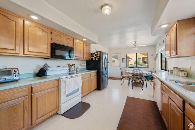 1387 N Mount Zion Dr, Apple Valley, UT 84737 - kitchen featuring white appliances, light countertops, a ceiling fan, and recessed lighting
