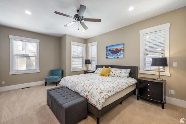 13602 N Hillclimb Ln, Kamas, UT 84036 - bedroom featuring light colored carpet, recessed lighting, and ceiling fan