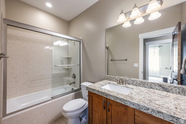 13602 N Hillclimb Ln, Kamas, UT 84036 - bathroom featuring enclosed tub / shower combo, vanity, and tile patterned floors