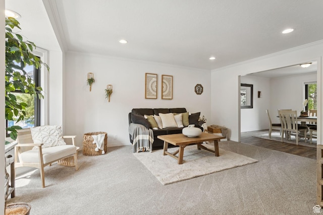 2255 E Camino Way Way S, Cottonwood Heights, UT 84121 - living area featuring ornamental molding, recessed lighting, and carpet flooring