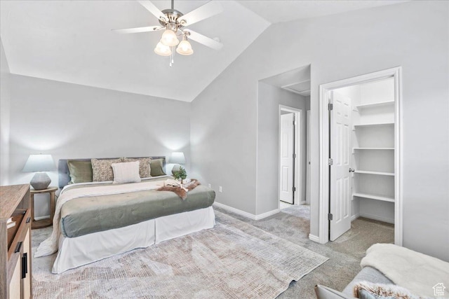 4988 W Currant Dr, South Jordan, UT 84009 - carpeted bedroom featuring vaulted ceiling, a spacious closet, a ceiling fan, and a closet