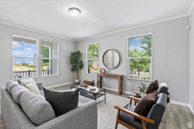 4988 W Currant Dr, South Jordan, UT 84009 - living area with plenty of natural light, ornamental molding, and light wood-style floors