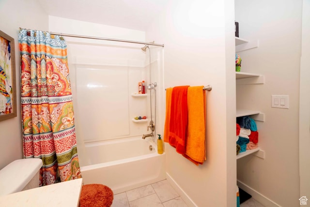 6122 W Lake Ave S, South Jordan, UT 84009 - full bath with shower / tub combo with curtain, marble finish floors, and vanity