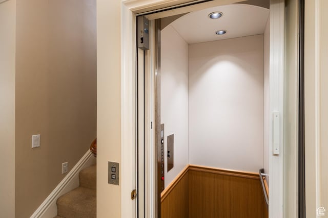 1781 Lorien Dr, Bountiful, UT 84010 - elevator with wainscoting and recessed lighting