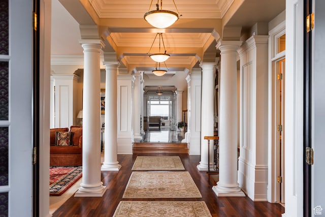 1781 Lorien Dr, Bountiful, UT 84010 - hall with dark wood-style flooring and ornamental molding
