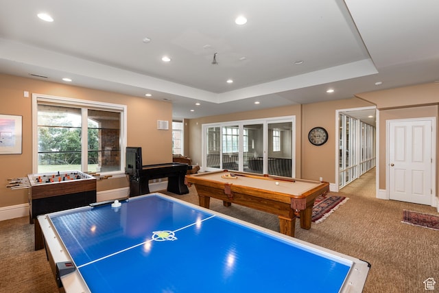 1781 Lorien Dr, Bountiful, UT 84010 - recreation room with carpet floors, recessed lighting, billiards, and a tray ceiling