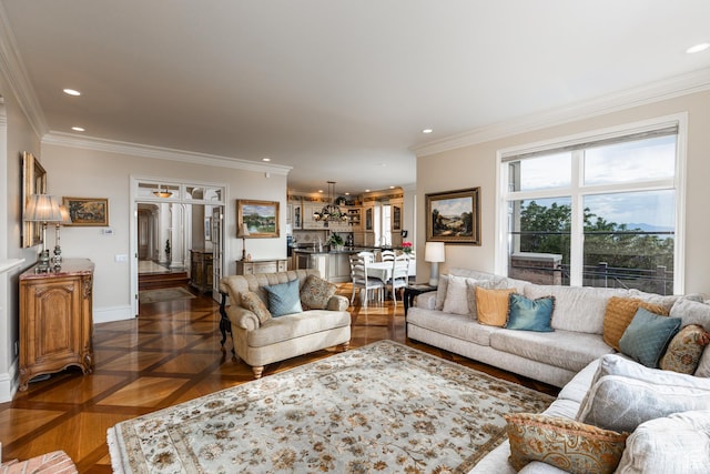 1781 Lorien Dr, Bountiful, UT 84010 - living room featuring recessed lighting and ornamental molding