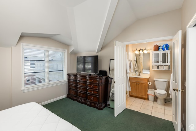 1781 Lorien Dr, Bountiful, UT 84010 - bedroom with vaulted ceiling, light carpet, and ensuite bathroom