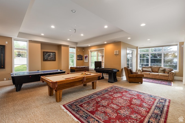 1781 Lorien Dr, Bountiful, UT 84010 - recreation room featuring billiards table, carpet, recessed lighting, and a raised ceiling