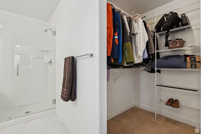 6343 W 7900 S, West Jordan, UT 84081 - full bath featuring a stall shower, a walk in closet, and marble finish flooring