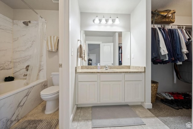 862 W Capraia Ct, Midvale, UT 84047 - bathroom with vanity, a combined bath / shower with marble appearance, tile patterned flooring, and a walk in closet
