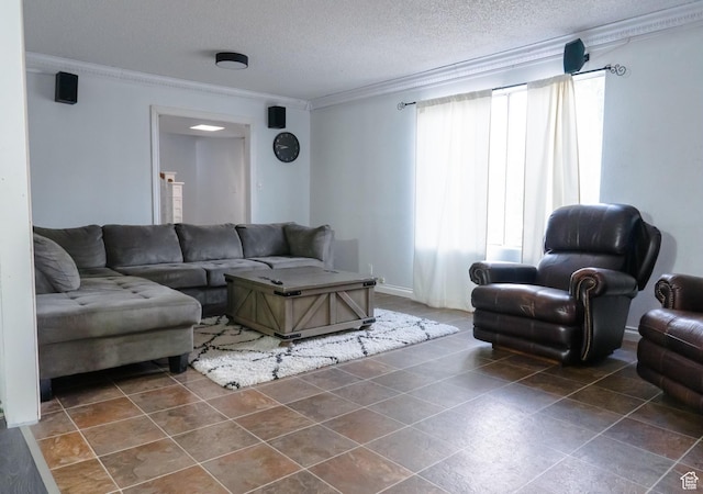 663 N 550 W, Orem, UT 84057 - living room featuring ornamental molding, a textured ceiling, and tile patterned flooring