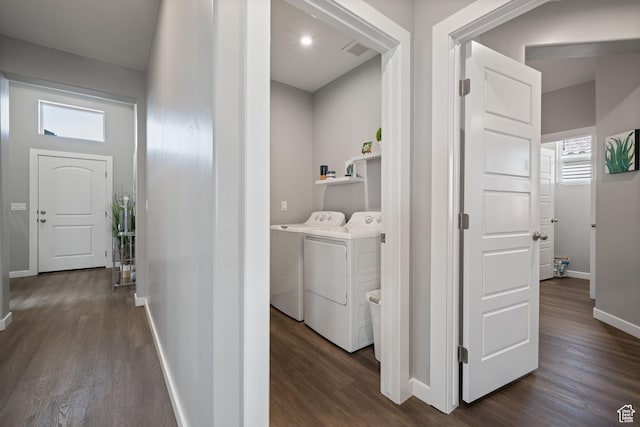 974 N Pleasant Valley Ln, Washington, UT 84780 - washroom featuring washer and dryer and dark wood-style floors