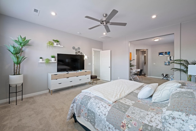 974 N Pleasant Valley Ln, Washington, UT 84780 - bedroom with light carpet, ceiling fan, and recessed lighting