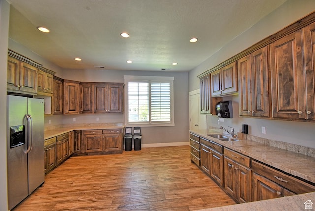 685 E 355 N, Vineyard, UT 84059 - kitchen with stainless steel fridge with ice dispenser, recessed lighting, and light wood-style flooring