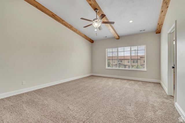 10925 N Marsala Dr, Highland, UT 84003 - empty room with beam ceiling, a ceiling fan, light carpet, and recessed lighting