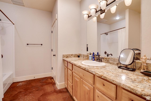 1307 N Dutch Highland Dr, Midway, UT 84049 - full bath featuring concrete floors, vanity, and shower / bath combo with shower curtain