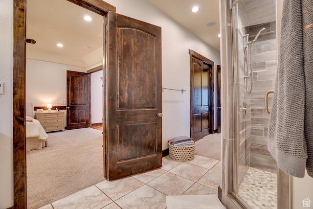 1307 N Dutch Highland Dr, Midway, UT 84049 - bathroom featuring a stall shower, recessed lighting, tile patterned flooring, and ensuite bathroom