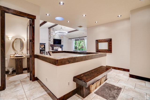 1307 N Dutch Highland Dr, Midway, UT 84049 - hallway featuring lofted ceiling, recessed lighting, and a chandelier