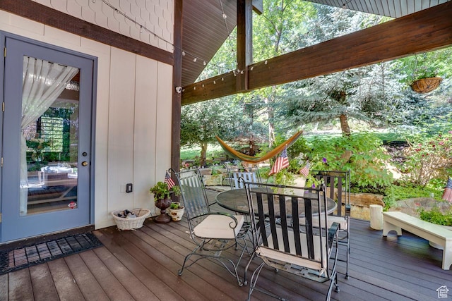 1307 N Dutch Highland Dr, Midway, UT 84049 - wooden terrace with outdoor dining space