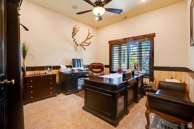 1307 N Dutch Highland Dr, Midway, UT 84049 - office space featuring a ceiling fan, light carpet, and wainscoting