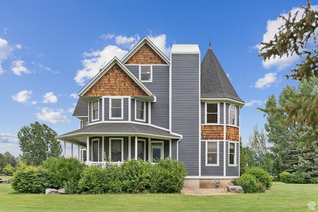 3136 W 2400th St S, Charleston, UT 84032 - view of front of property with a front yard, roof with shingles, and a chimney
