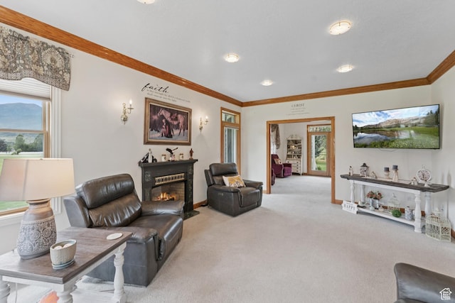 3136 W 2400th St S, Charleston, UT 84032 - carpeted living area with a glass covered fireplace and ornamental molding