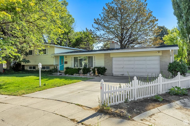1261 E Sandra Cir, Murray, UT 84121 - split level home with an attached garage, concrete driveway, brick siding, and a chimney