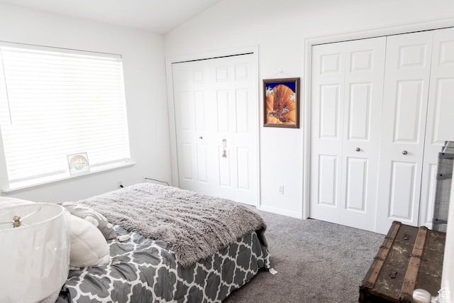 3482 W Plymouth Rock Cv, Lehi, UT 84043 - carpeted bedroom with two closets, multiple windows, and lofted ceiling