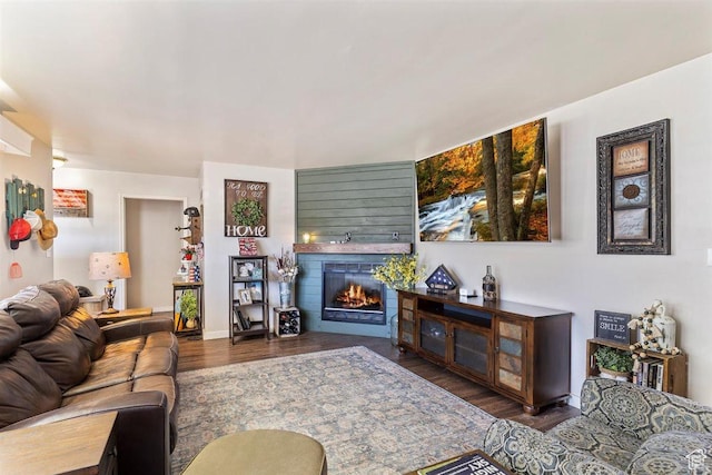 158 N 800 E, Brigham City, UT 84302 - living room featuring a glass covered fireplace and wood finished floors