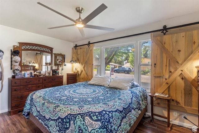 158 N 800 E, Brigham City, UT 84302 - bedroom featuring a barn door, access to exterior, wood finished floors, and a ceiling fan