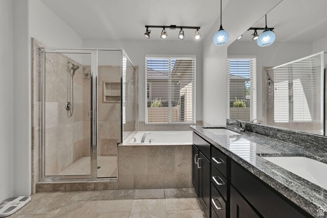 7496 S 1740 E, South Weber, UT 84405 - bathroom with a garden tub, double vanity, and a shower stall