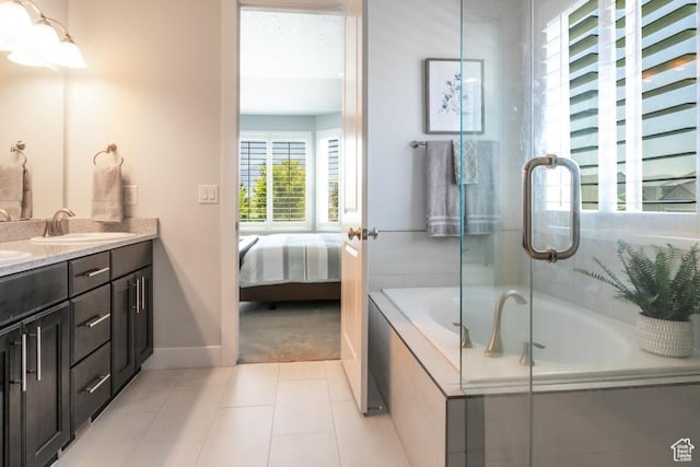 11709 S 2610 W, Riverton, UT 84065 - ensuite bathroom with a bathtub, double vanity, an enclosed shower, and tile patterned flooring