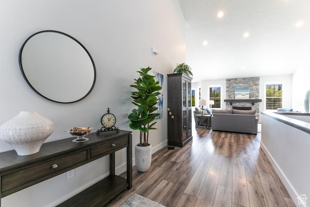 11709 S 2610 W, Riverton, UT 84065 - corridor with wood finished floors, recessed lighting, and lofted ceiling