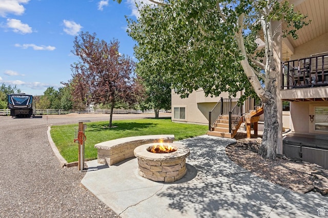 294 W Willow Ct Unit 12, Francis, UT 84036 - view of patio / terrace featuring an outdoor fire pit and stairs
